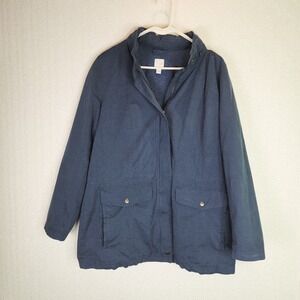 J Jill Blue Spring Jacket Zip In Hood Utility Field Coat Medium